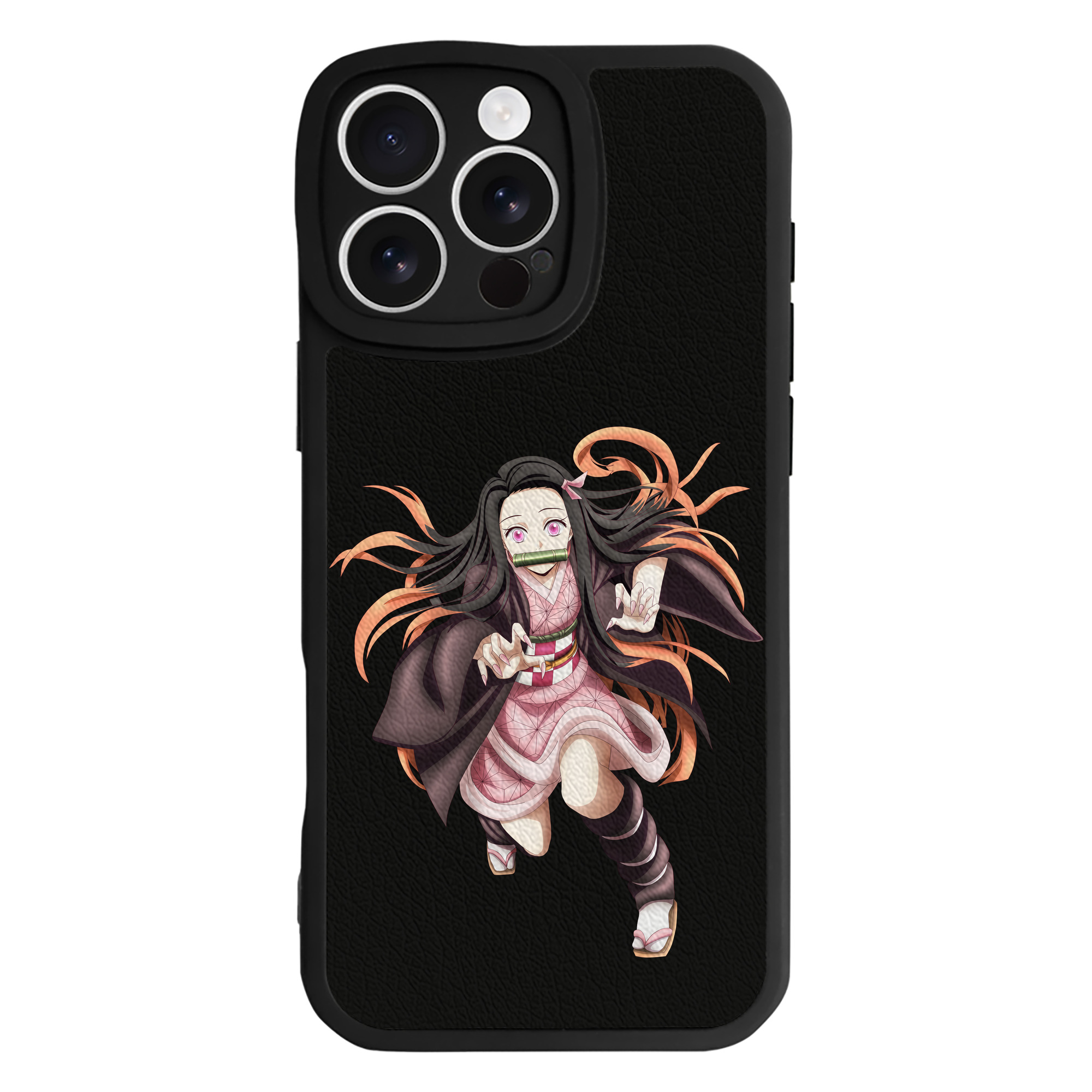 （画像用） 鬼滅の刃（きめつのやいば）竈門 禰󠄀豆子／かまど ねずこ Kamado Nezuko 【iPhone 16シリーズ対応】シリコンスマホケース（レザー調） 材質：シリコン
